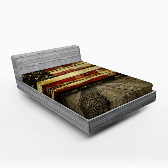 Ambesonne United States Fitted Sheet, Vintage Flag Wood, California King, Cream and Red