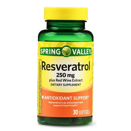 Spring Valley Resveratrol plus Red Wine Extract Softgels, 250 mg, 30 (Vetoryl 30 Mg Best Price)