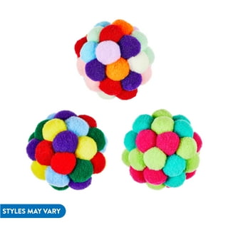 Fmshpon 3 Pcs Cat Toy Balls with Bell - Round Cat Pom Pom Balls Built-In Bell, Colorful Furry Ball with 3 Different Sizes for Indoor Inte