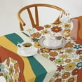 thumbnail image 2 of Retro Floral Tablecloth, Groovy Wavy Geometric Hippie Cute Flowers 70s 60s Yellow Orange Print Table Cloth Cover for Holiday Home Picnic Party Wedding Buffet 55x55inch, 2 of 6