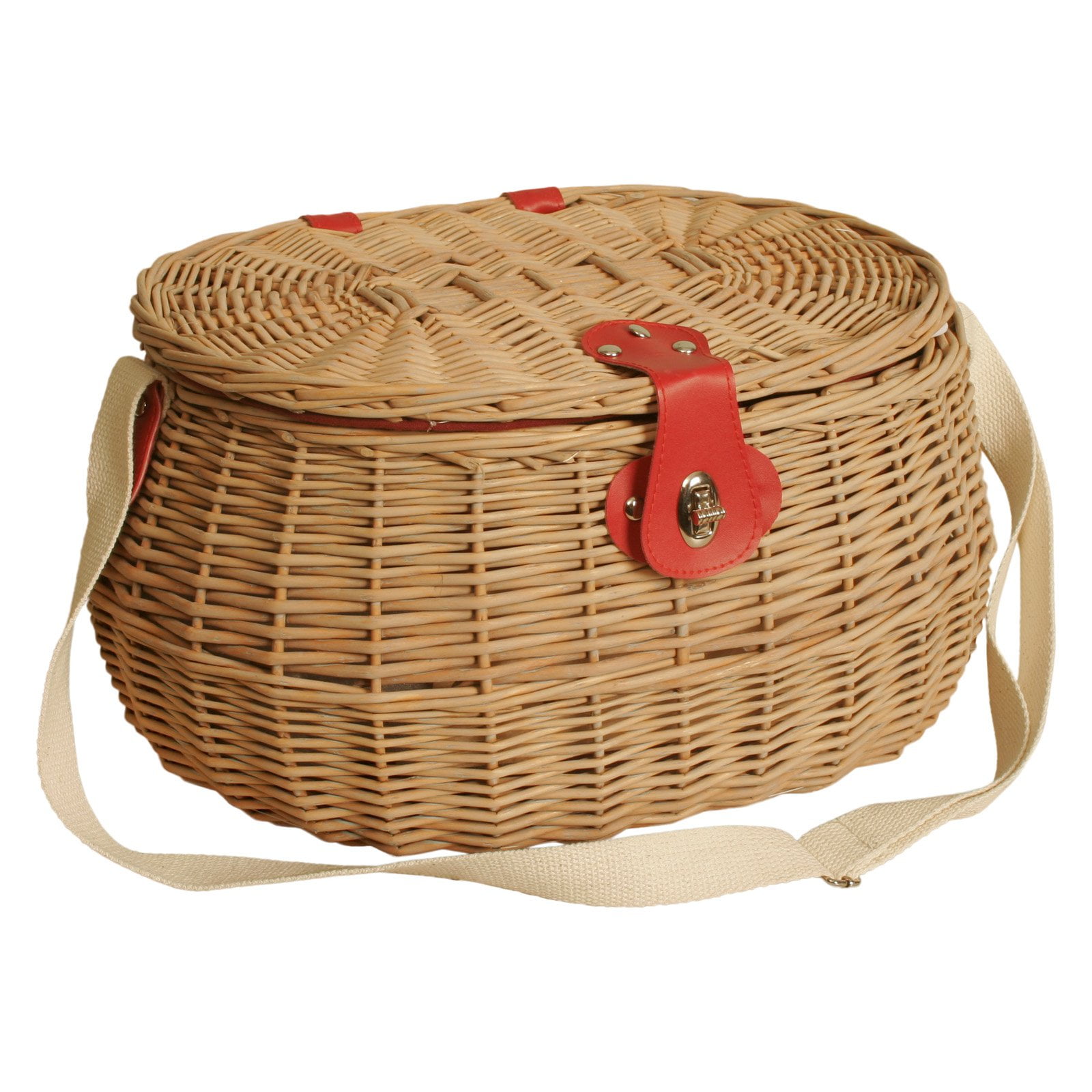Wald Import Willow Picnic Basket with Red Lining