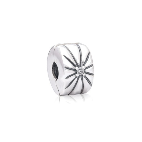 Pandora Sterling Silver with Cubic Zirconia Sparkling Sunburst Clip Charm