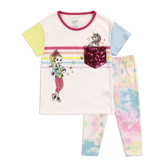 JoJo Siwa Girls' Sequin Pocket T-Shirt and Leggings Set (Little Girls)