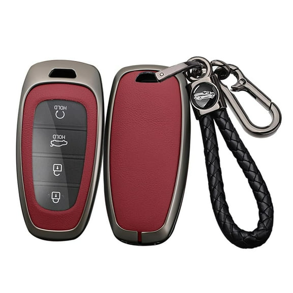 Key Case Holder Protector Keychain for Hyundai 2024 Tucson 2023 2022 Palisade Sonata Santa Fe Metal Leather 3 4 5 7 8 Button Key Fob Cover