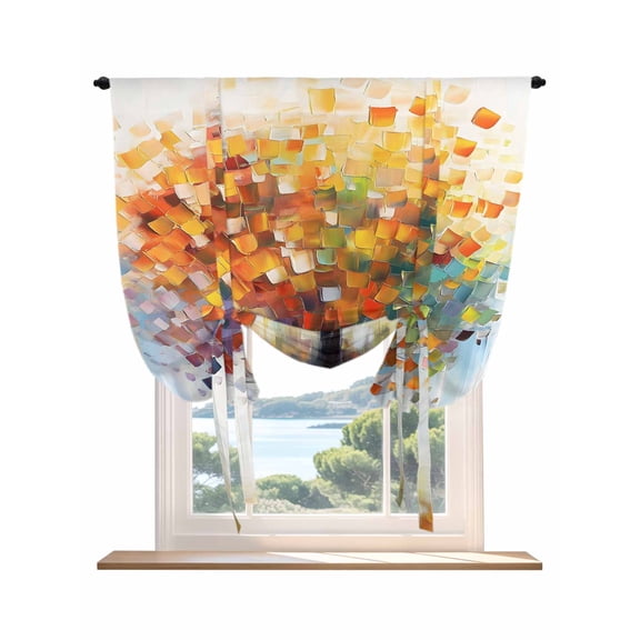 Abstract Art Tree Tie Up Curtains for Windows 63 Inch Length Balloon Curtains Kitchen Adjustable Balloon Window Shade Modern Fall Oil Painting Tree Autumn Tie Up Bathroom Curtain Window 52"x63"