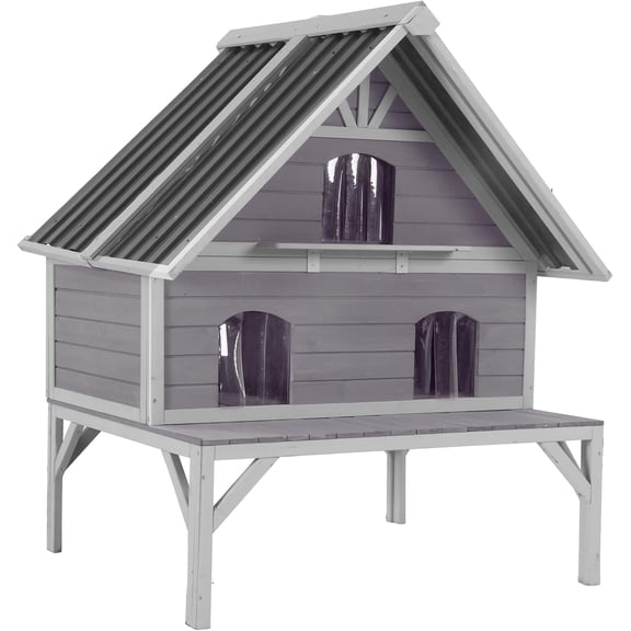 MEDEHOO Outdoor Cat House Weatherproof Feral Cat Shelter for Multiple Cats, 2-Story Independent Design with Escape-Friendly Doors and Spacious Porch