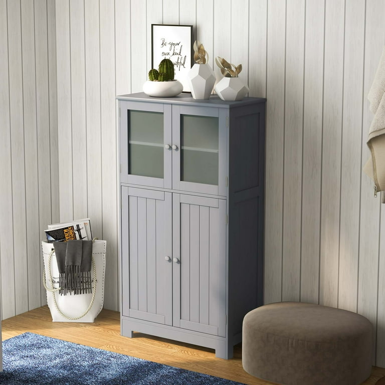 Costway Bathroom Floor Cabinet Side Storage Cabinet with 3 Drawers and 1 Cupboard Grey, Gray