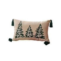 Yhmxh Green Tufted Christmas Tree Throw Pillow Cover, Farmhouse Pillowcase with Tassels, Square/Rectangle Throw Pillow Cover Hand Woven Cushion Sham for Winter Home Decor, 18x18/12x20 inch