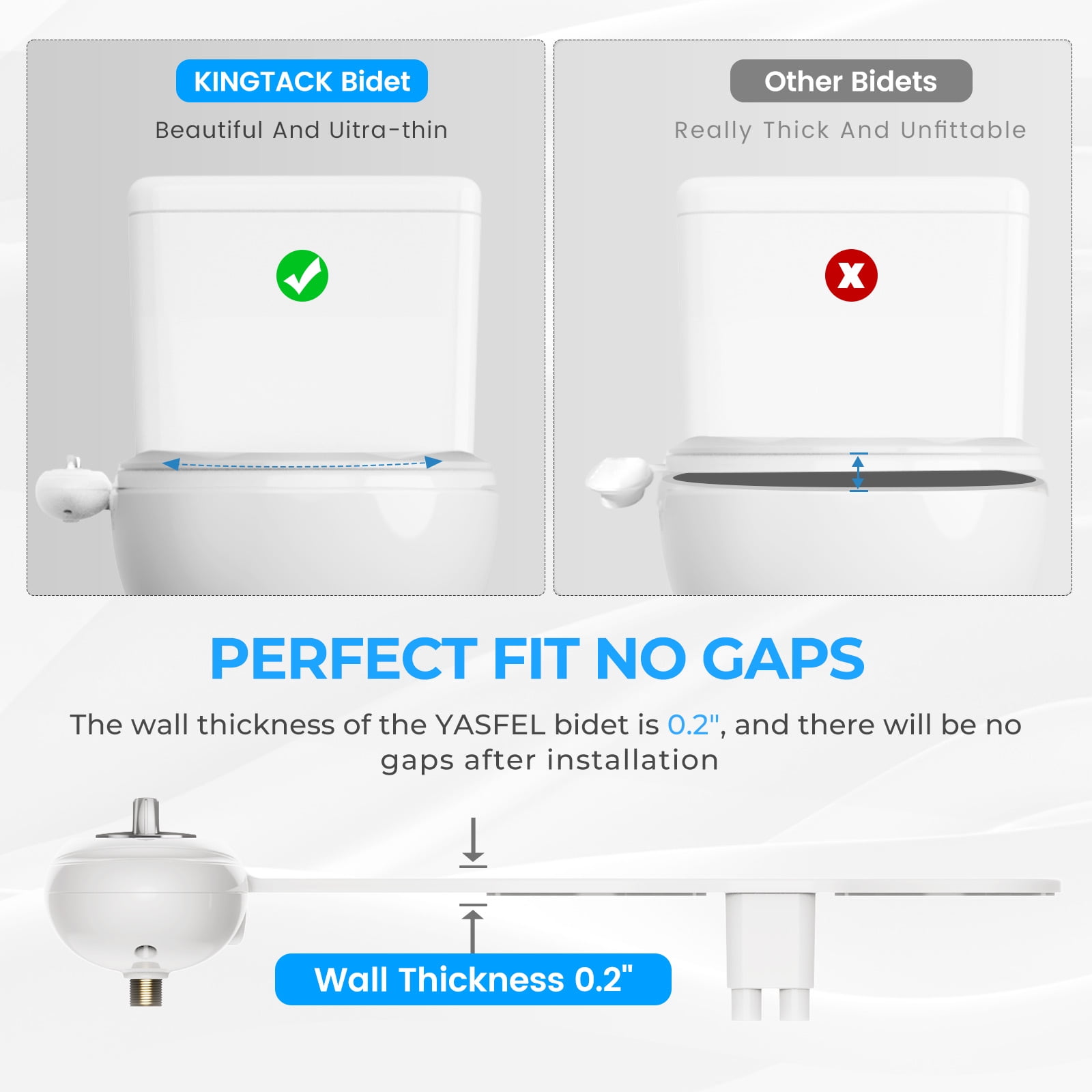 KINGTACK Toilet Bidet Attachment, Dual Nozzle, Non-Electric Bidet Attachment for Toilet Seat, Adjustable Water Pressure, Rear and Feminine Wash (White)