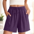 thumbnail image 4 of CHUMUD Womens Summer Cotton Linen Shorts Boho Drawstring Elastic High Waist with Pockets Casual Short Pants Lightweight Vacation Loose Fit, 4 of 6