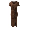 thumbnail image 6 of Sngxgn Women's Casual Fall Dresses Long Sleeve Wrap V Neck High Low Ruffle Dress(Brown,L), 6 of 7