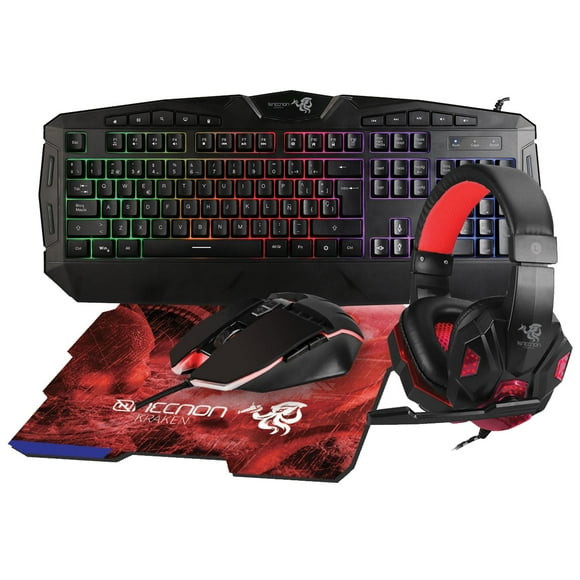 Kit Gamer 4 en 1 NECNON NGC-KRAKEN Teclado Mouse Audifonos MousePad Rojo