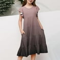 thumbnail image 4 of shoper Girls Dresses Size 10-12 Ruffled Sleeve Crew Neck Gradient Color Tiered Comfortable Summer Dresses Princess Dress for Girls Brown 160, 4 of 6