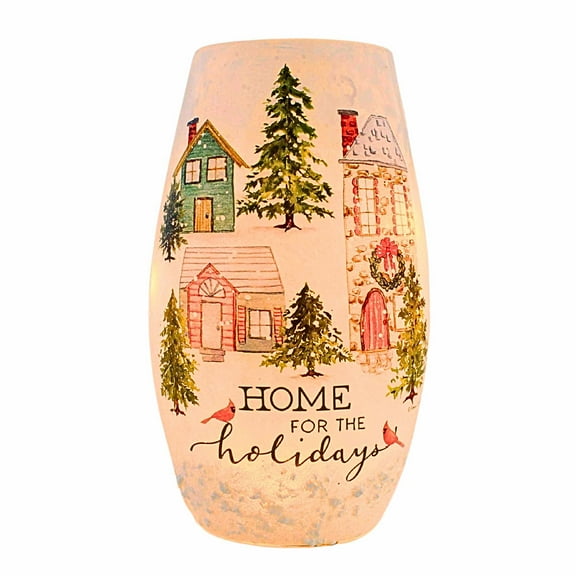 Stony Creek 7.00In Home For The Holidays Pre-Lit Vase, Glass, Medium Houses Cardinals Trees Hrc4205