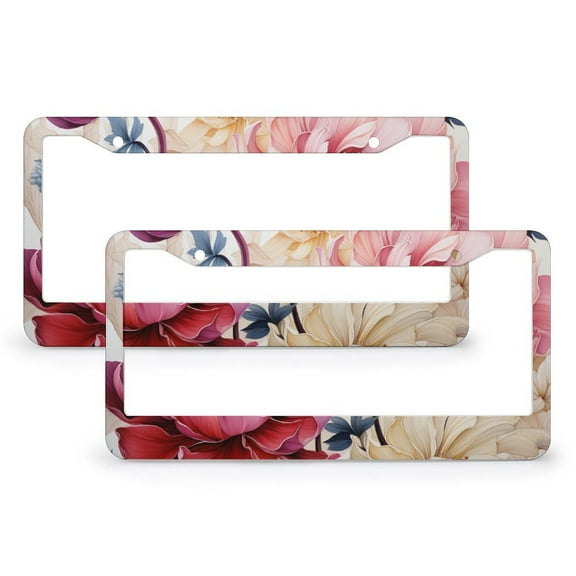 License Plate Cover Watercolor Flower Pattern Car License Plate Frame 2 Pack Colorful Shabby Flowers Aluminum License Plate Frame for Women Men US Vehicles Standard