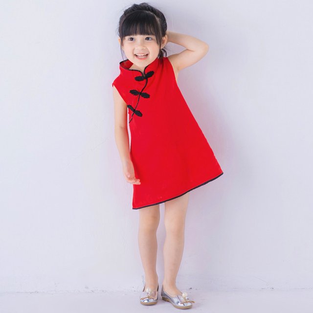 EGNMCR Vêtements pour Bébé Fille Robe d'Été Princesse pour Tout-Petites Filles Enfants Bébé Fête Mariage Sans Manches Qipao