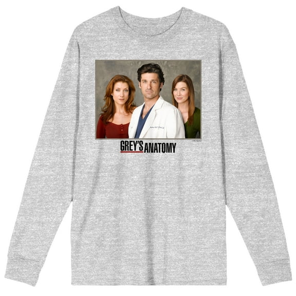 Grey's Anatomy Character Screenshot Crew Neck Long Sleeve Athletic Heather Adult Tee-Medium