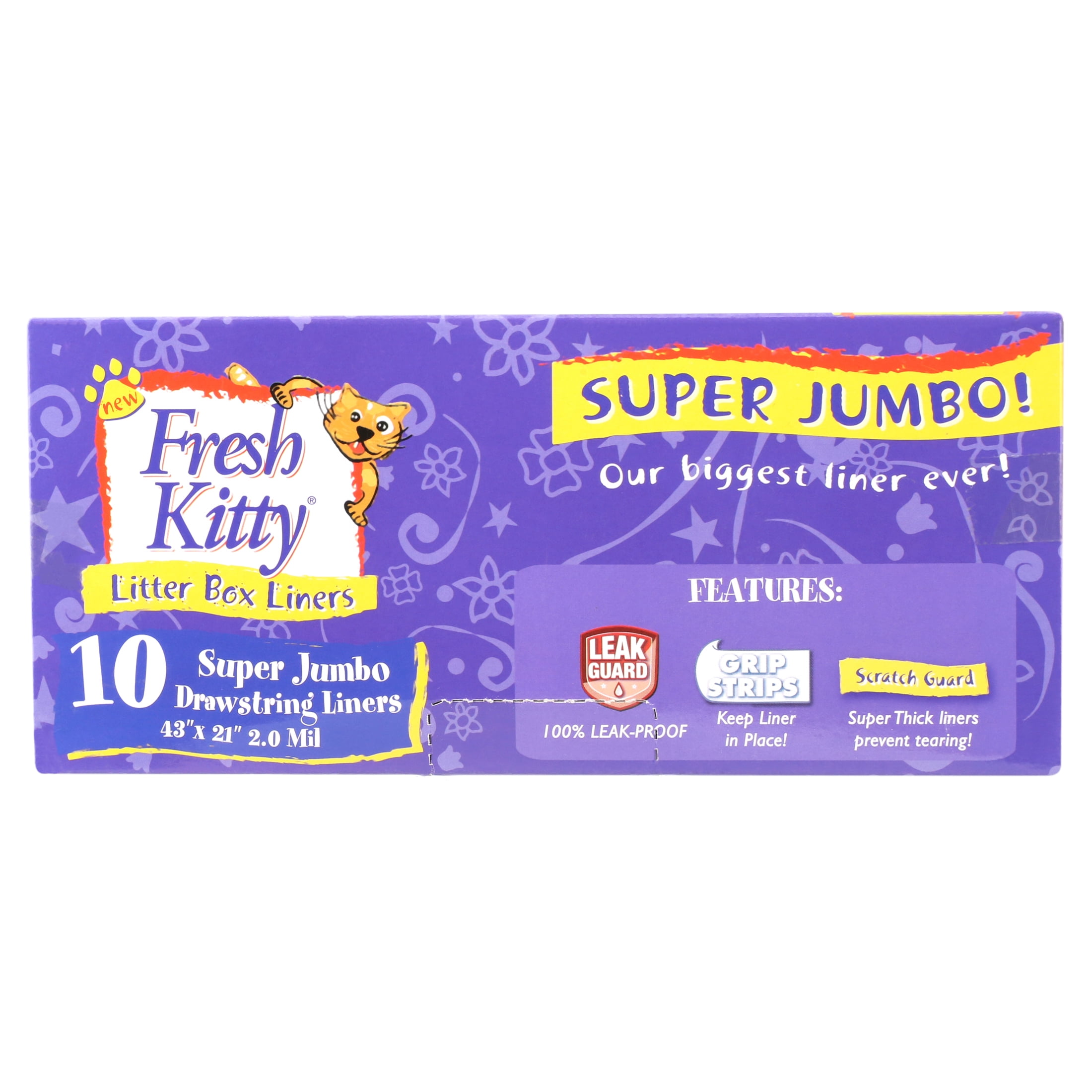 Fresh Kitty Super Thick Durable Easy Clean Up Jumbo Drawstring Scented Litter Pan Box Liners Bags for Pet Cats 10 ct