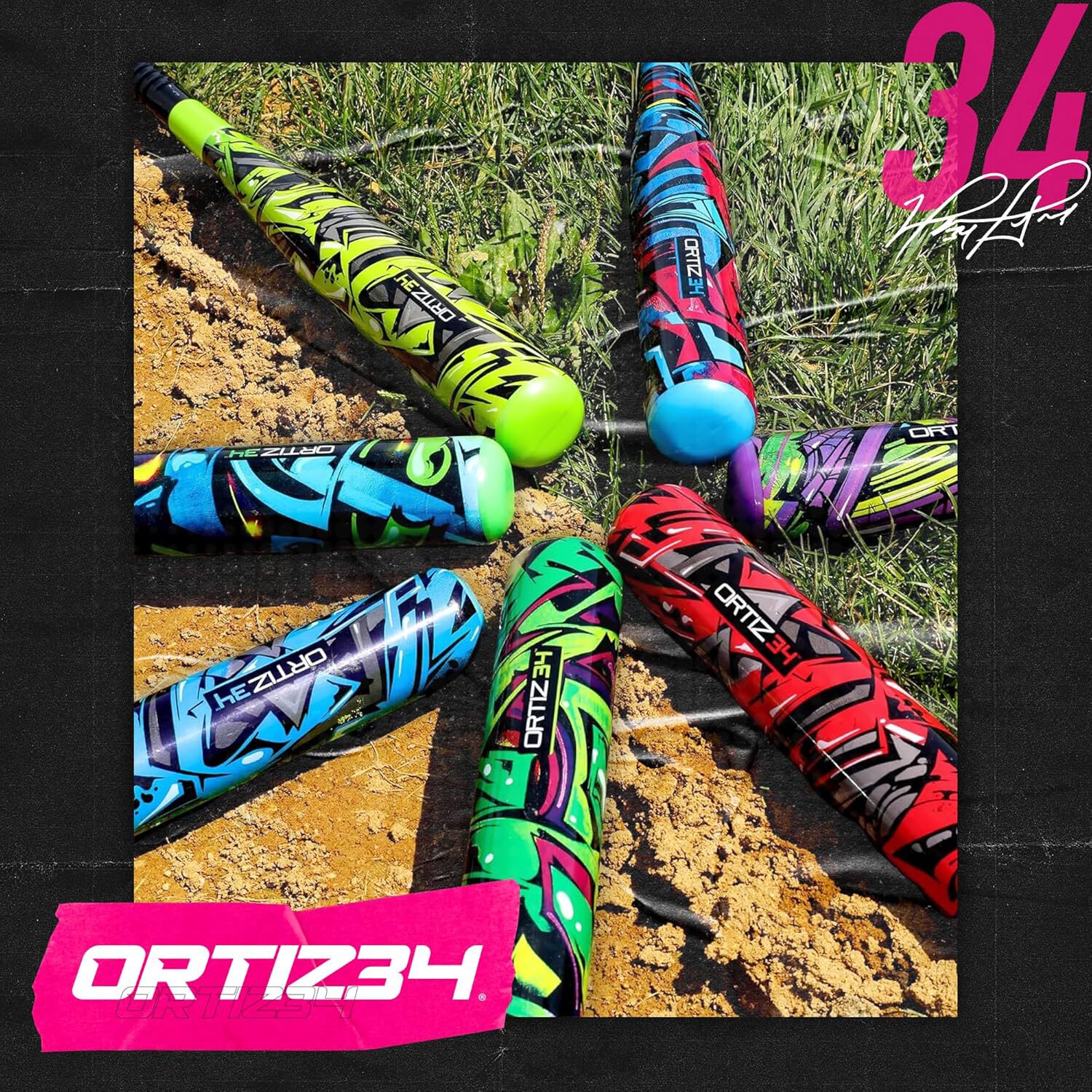 Ortiz34 Bat  Ball Set - Graffiti Plastic Bat  Ball Homerun Set- David Ortiz Backyard Baseball Set for Youth, Kids, Teenagers, Adults