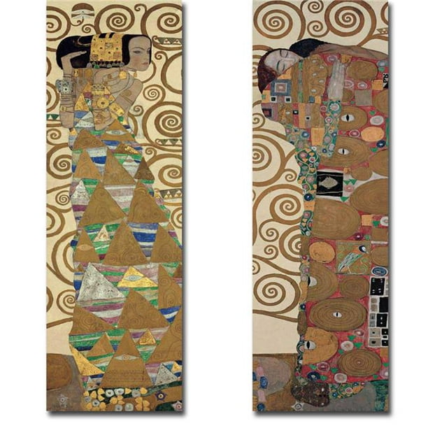 Attente et Accomplissement par Gustave Klimt Premium Giclée de Toile Emballée dans une Galerie - Prêt-à-Accrocher&44; 42 Po x 14 Po.