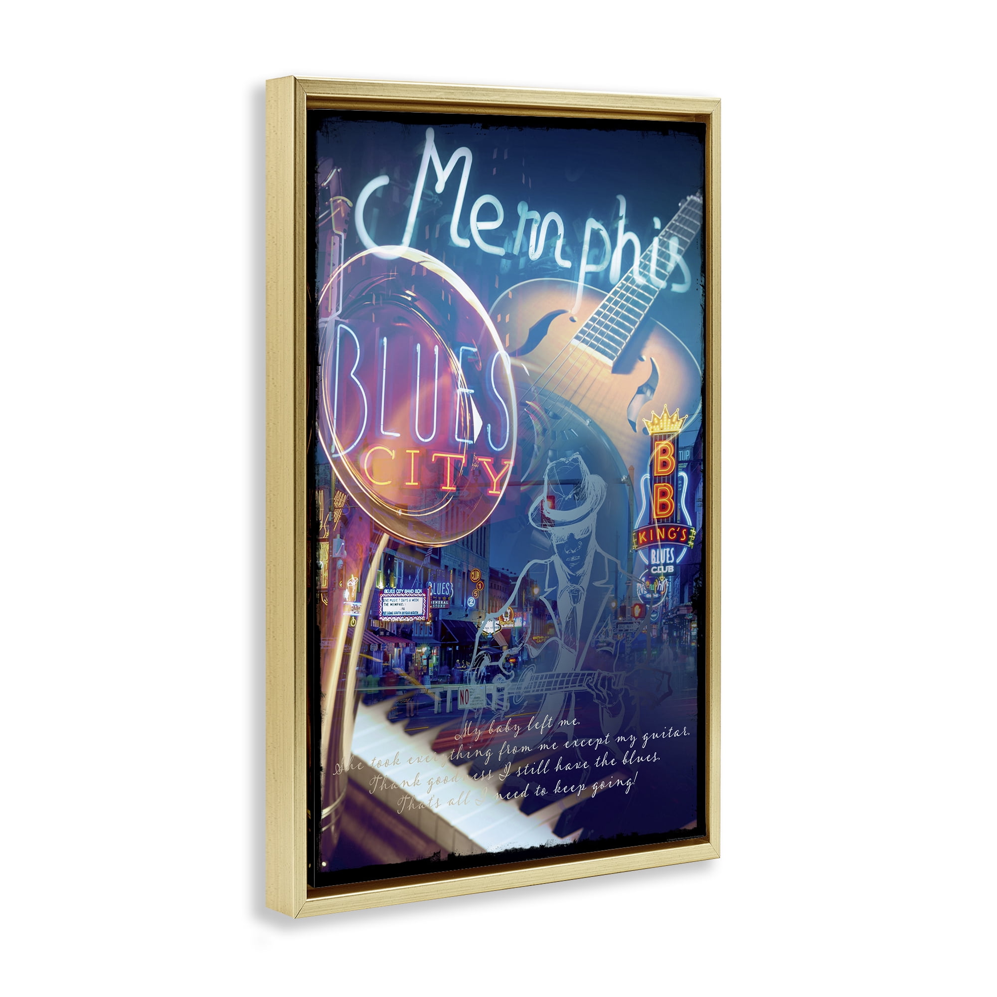 Stupell Industries Memphis Blues City Cities & Countries Painting Gold Floater Framed Canvas Art Print Wall Art, 21 x 31