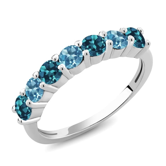 Gem Stone King 925 Sterling Silver London Blue Topaz and Swiss Blue Topaz Alternate Round Band Anniversary Ring for Women | 1.40 Cttw | Gemstone Birthstone (Size 8)