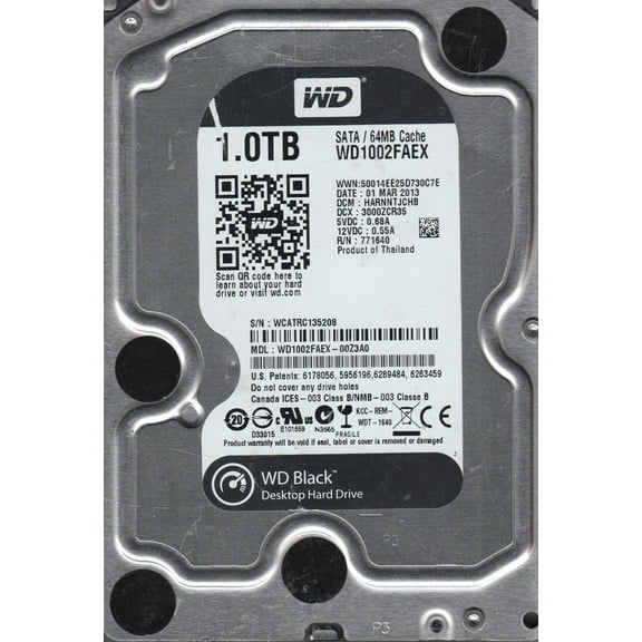 WD1002FAEX-00Z3A0, DCM HARNNTJCHB, Western Digital 1TB SATA 3.5 Hard Drive
