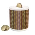 thumbnail image 1 of Yellow Damask Piggy Bank, Fish Scale Style Traditional Eastern Peacock Motif and Braid Stripes, Ceramic Coin Bank Money Box for Cash Saving, 3.6" X 3.2", Yellow and Purple, by Ambesonne, 1 of 4