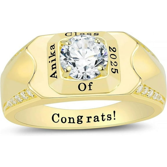 Ccjcinata Personalized Customizable university class rings for high school for men Sterling Silver graduation class rings for men(Sterling Silver - Gold Plated)