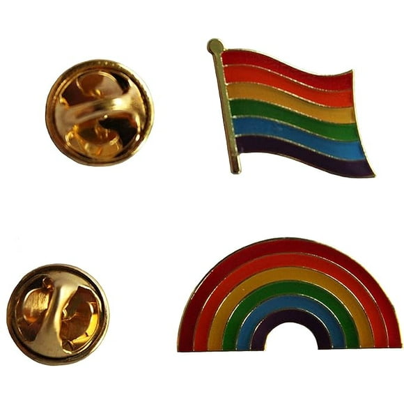 2 GAY & LESBIAN PRIDE FLAG PIN AND RAINBOW SHAPED METAL LAPEL PIN LGBTQ