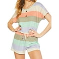 thumbnail image 2 of Hanerdun Women Pajamas Set Female Short Sleeve Colorful Striped Sleepwear Nightwear Dark 5XL, 2 of 5