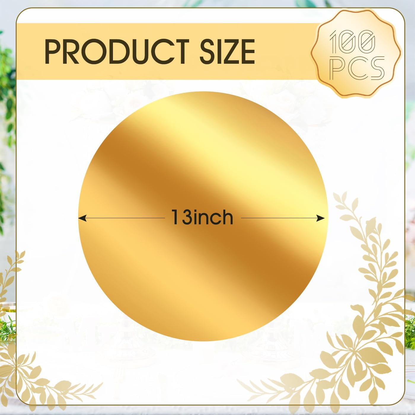 100PCS Round Gold Placemats,  Disposable Paper Placemats for Dining Table, Mirrored Gold Charger Place Mat for Kitchen Banquet Table Setting Wedding Birthday Dinner Party Decor