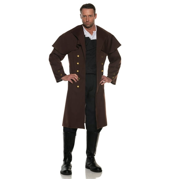 UNDERWRAPS Mens Victorian Travel Coat - Men's Renaissance Costume, Mid Length Coat With Attached Capelet, Steampunk Cosplay, Vampire Costume