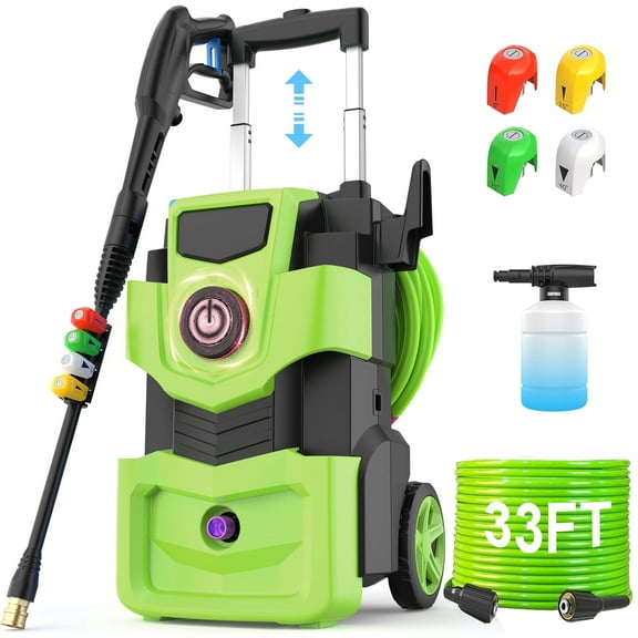 Huanherad Electric Pressure Washer 5000PSI 4.0GPM Adjustable Pressure Power Washers Electric Powered with 33ft Hose, 4 Nozzle and Foam Cannon, Powerwashers Cleaner Machine for Home, Cars, Green