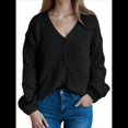 thumbnail image 3 of Suéter Tipo Cárdigan con Botones para Mujer, de Otoño, Holgado e Informal, de Punto Negro L, 3 of 7