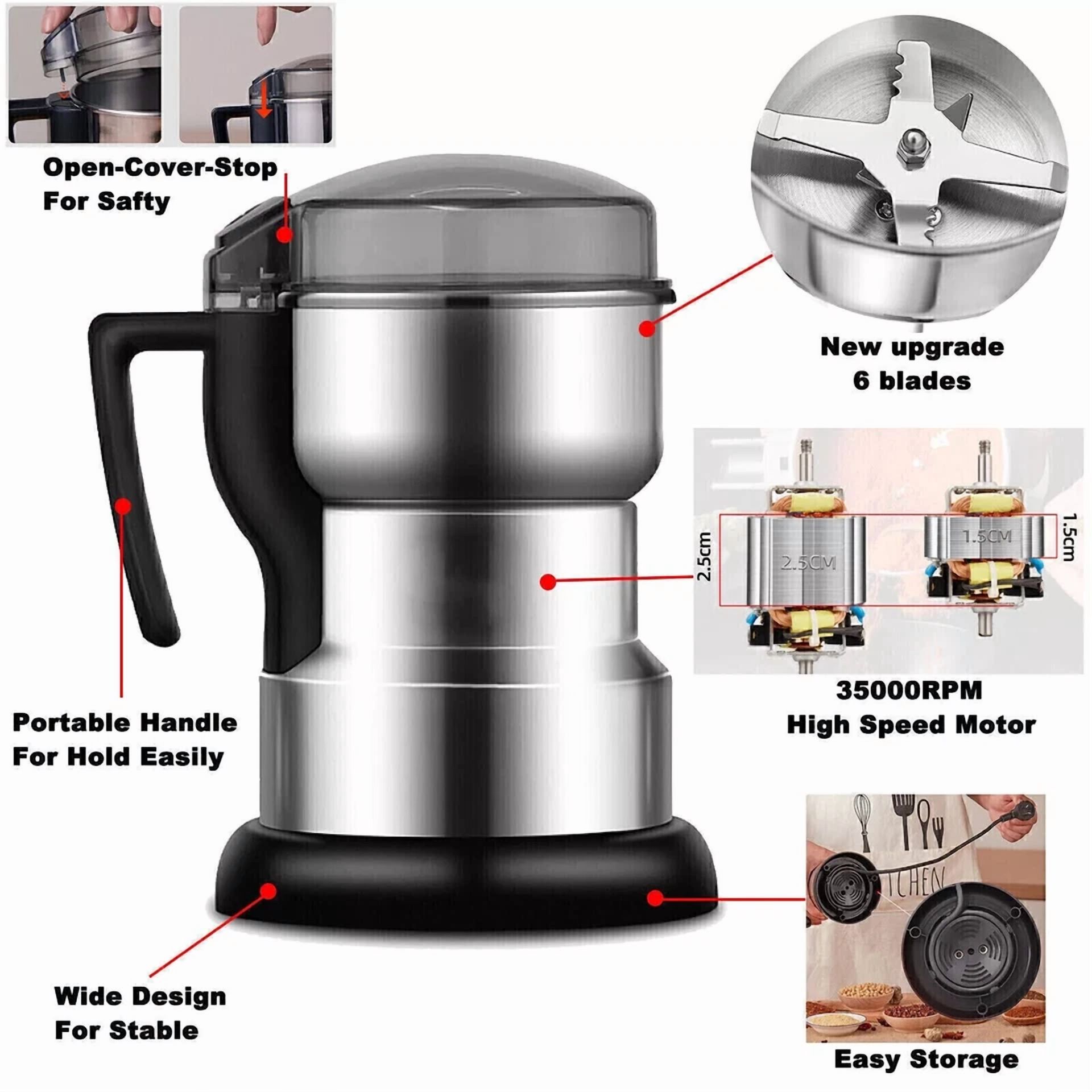 Mini Electric Coffee Grinder Grinding Milling Bean Nuts Spice Matte Blender 400W