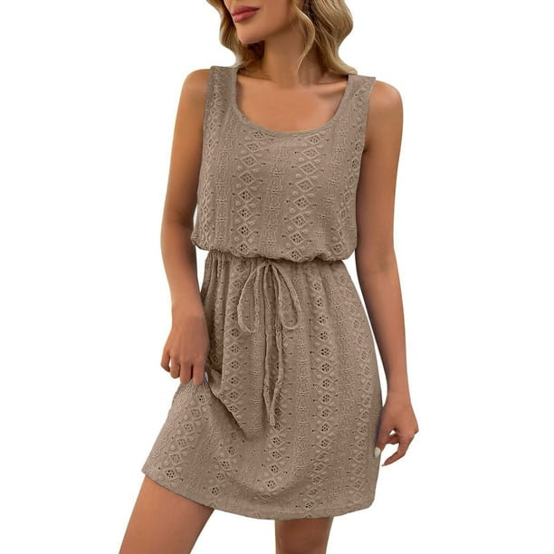 Vestido informal sin mangas con cordón y estampado hueco para mujer