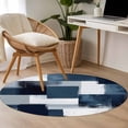 thumbnail image 5 of 4ft Round Rug, Navy Blue White Non-Skid Rubber Backing Large Area Rugs - Living Room Bedroom Home Office, Modern Abstract Art Oil Painting Geometric Indoor Floor Mat Carpets Washable Rug, 5 of 9