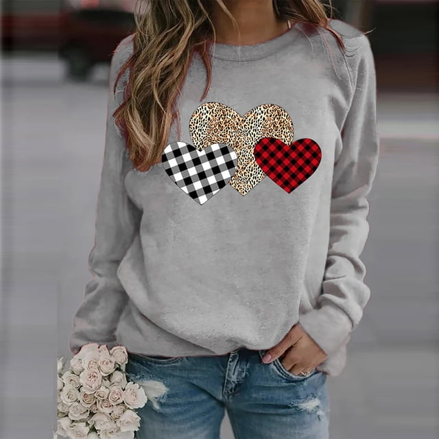 Mode Femme Pull à Manches Longues Imprimé Amour Blouse Ample