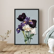 PixonSign Framed Canvas Print Wall Art Purple and White Gentianas Botanical Flower Digital Art Modern Art Glam Closeup Colorful Multicolor Ultra for Living Room, Bedroom, Office - 24"x36" Black