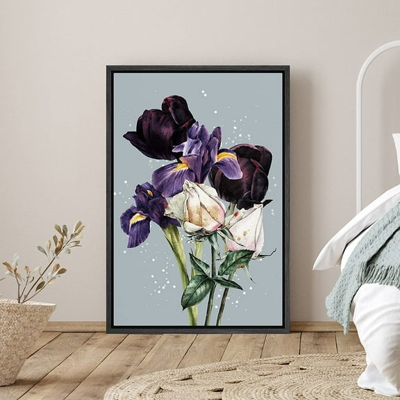 PixonSign Framed Canvas Print Wall Art Purple and White Gentianas Botanical Flower Digital Art Modern Art Glam Closeup Colorful Multicolor Ultra for Living Room, Bedroom, Office - 24"x36" Black