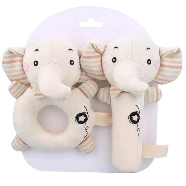 Bangcool Baby Rattle Toy Animal - 2PCS Stuffed Infant Hand Grip Toy Newborn Hand Rattle