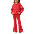 thumbnail image 2 of Ixbnca 2 Piece Outfits for Kids Girls Long Sleeve Hooded Sweatshirts High Waist Flare Pants Bow Fashion Clothes, 2 of 7