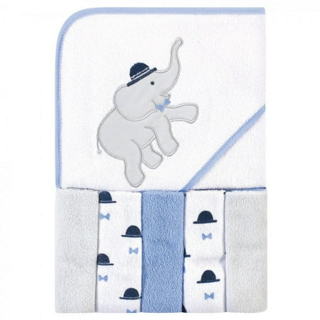 UPC: 0660168595918 | Hudson Baby Infant Boy Hooded Towel and Five Washcloths Handsome Elephant One Size
