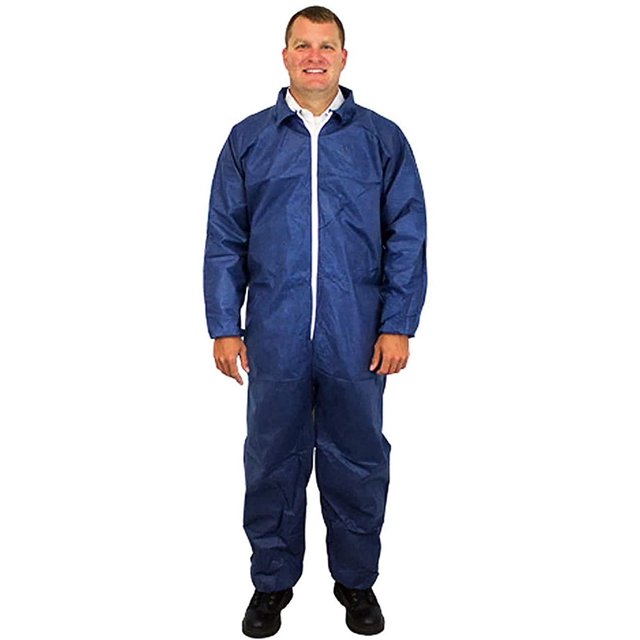 AMZ Medical Supply Disposable Coveralls Large, Navy Blue Polypropylene Hazmat Suits Disposable