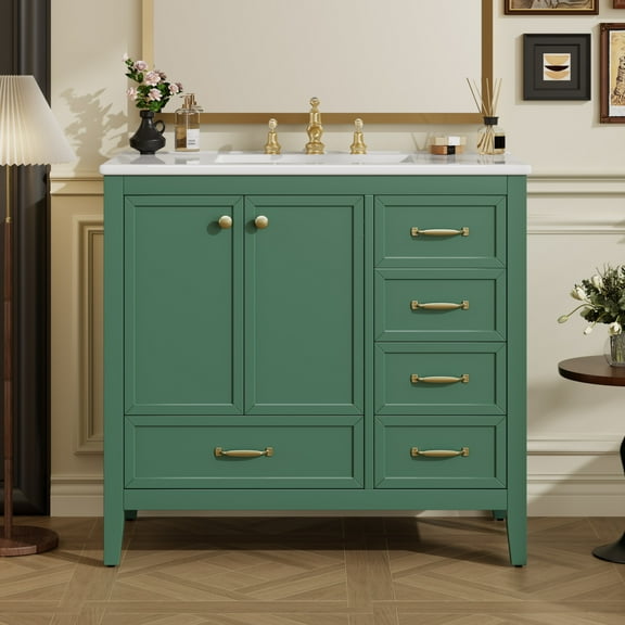 Christopher Knight Home 36" Bathroom Vanity with Sink, Wood Storage Cabinet with Soft-Closing Door, Green