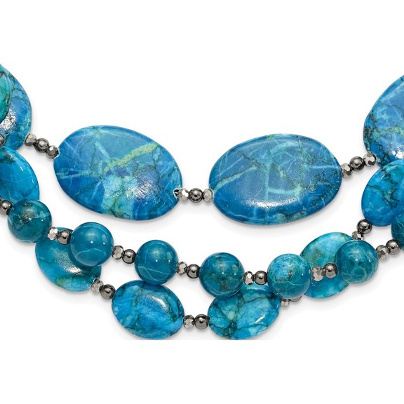 Sterling Silver Hematite,Howlite,Jasper,Crystal W/2In Ext Necklace(Length 20.5) - Jbsp