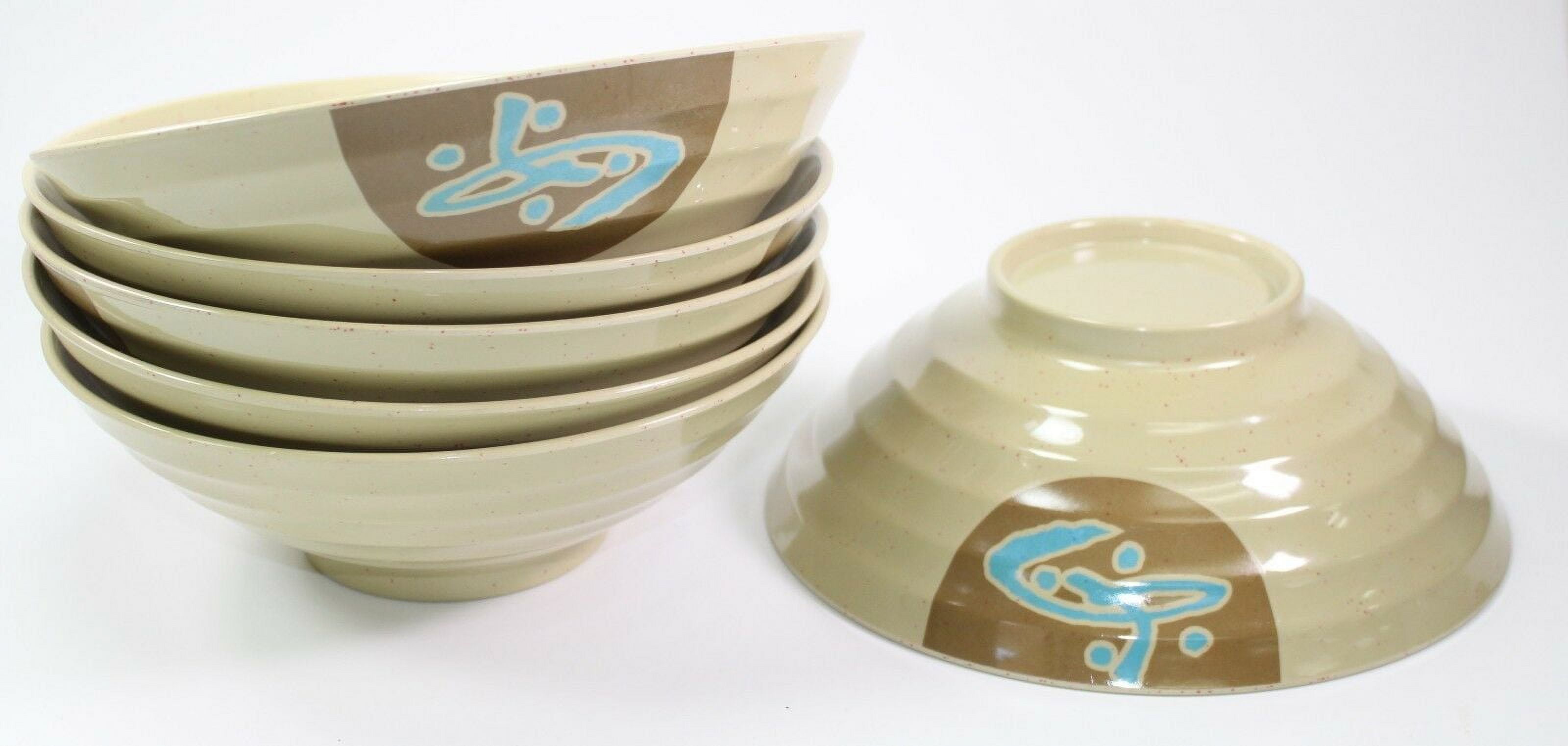 Quality Japanese Big Wide Soup Ramen Noodle Bowls with Durable Melamine Set of 6 B11899