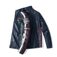 thumbnail image 4 of Men's PU leather jacket plus velvet label contrast color coat motorcycle racing suit, 4 of 8