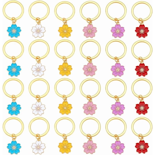 24 llaveros de flores de 6 colores, de aleación de esmalte de 1,77 pulgadas, con colgante de esmalte para bolsos y accesorios de cartera.